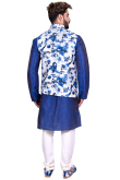 Royal Blue Raw Silk Kurta Set With Asymmetric Waist Coat