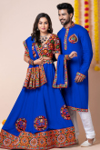 Royal Blue Rayon Patch Embroidered Couple's Outfit 