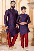 Royal Blue Silk Father Son Duo Sherwani 