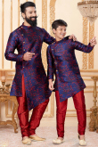 Royal Blue Silk Father Son Duo Sherwani 