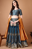 Traditional Zari Panel Lehenga in Royal Blue Silk Weave