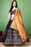 Woven Zari Panelled Lehenga in Rich Royal Blue Silk