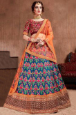 Royal Blue Soft Silk Embroidered Lehenga
