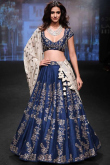 Zari Work Party Wear Lehenga in Royal Blue Soft Silk