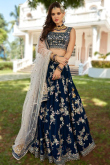 Royal Blue Velvet Embroidered Wedding Lehenga