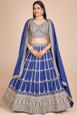 Royal Blue Zari Embroidered Georgette Panelled Style Lehenga 