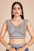 Royal Blue Zari Embroidered Georgette Panelled Style Lehenga 