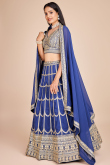 Royal Blue Zari Embroidered Georgette Panelled Style Lehenga 
