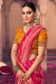 Ruby Pink Art Silk Woven Zari Broad Border saree