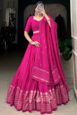 Ruby Pink Chanderi Cotton Woven Zari Flared Lehenga
