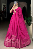 Ruby Pink Chanderi Cotton Woven Zari Flared Lehenga