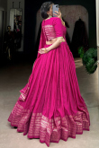 Ruby Pink Chanderi Cotton Woven Zari Flared Lehenga