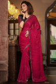Ruby Pink Chiffon Saree With Embroidered Lace 