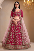 Ruby Pink Embroidered Art Silk Panelled Style Lehenga 