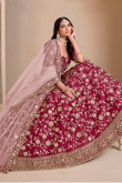 Ruby Pink Embroidered Art Silk Panelled Style Lehenga 