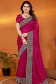 Ruby Pink Embroidered Chiffon Shimmer Saree 