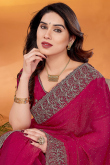 Ruby Pink Embroidered Chiffon Shimmer Saree 