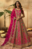 Ruby Pink Embroidered Silk Wedding Wear Lehenga
