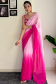 Ruby Pink Georgette Ombre Printed Saree