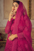 Ruby Pink Net Dori Embroidered Panelled Style Lehenga 