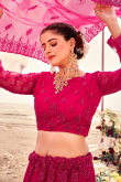 Ruby Pink Net Embroidered Lehenga