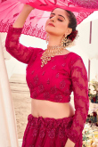 Ruby Pink Net Embroidered Lehenga