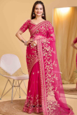 Ruby Pink Net Embroidered Light Weight Saree