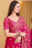 Ruby Pink Net Embroidered Light Weight Saree