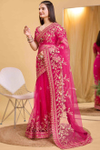 Ruby Pink Net Embroidered Light Weight Saree