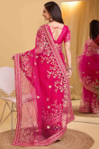 Ruby Pink Net Embroidered Light Weight Saree