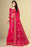 Ruby Pink Net Saree for Party Wear with Stone embroidery