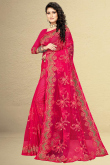 Ruby Pink Net Saree for Party Wear with Stone embroidery
