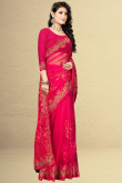 Ruby Pink Net Saree for Party Wear with Stone embroidery