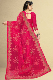 Ruby Pink Net Saree for Party Wear with Stone embroidery
