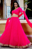 Ruby Pink Printed Georgette Flared Style Lehenga 