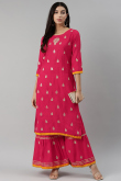 Gota Patti Work Party Wear Kurti in Ruby Pink Rayon
