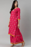 Gota Patti Work Party Wear Kurti in Ruby Pink Rayon