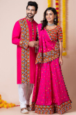 Ruby Pink Rayon Mirror Embroidered Couple's Outfit 
