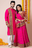 Ruby Pink Rayon Mirror Embroidered Couple's Outfit 