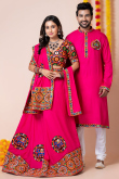 Ruby Pink Rayon Patch Embroidered Couple's Outfit 