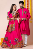 Ruby Pink Rayon Patch Embroidered Couple's Outfit 