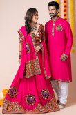 Ruby Pink Rayon Patch Embroidered Couple's Outfit 