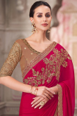 Ruby Pink Satin Embroidered Fancy Saree
