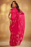 Ruby Pink Sequins Embroidered Saree in Georgette 
