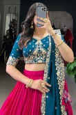 Ruby Pink Silk Blend Embroidered Flared Style Lehenga 