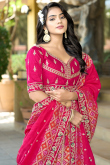 Ruby Pink Silk Blend Embroidered Panelled Style Lehenga