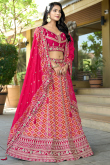 Ruby Pink Silk Blend Embroidered Panelled Style Lehenga