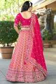 Ruby Pink Silk Blend Embroidered Panelled Style Lehenga