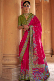 Ruby Pink Silk Blend Printed Saree For Diwali