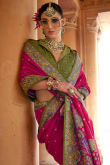 Ruby Pink Silk Blend Printed Saree For Diwali